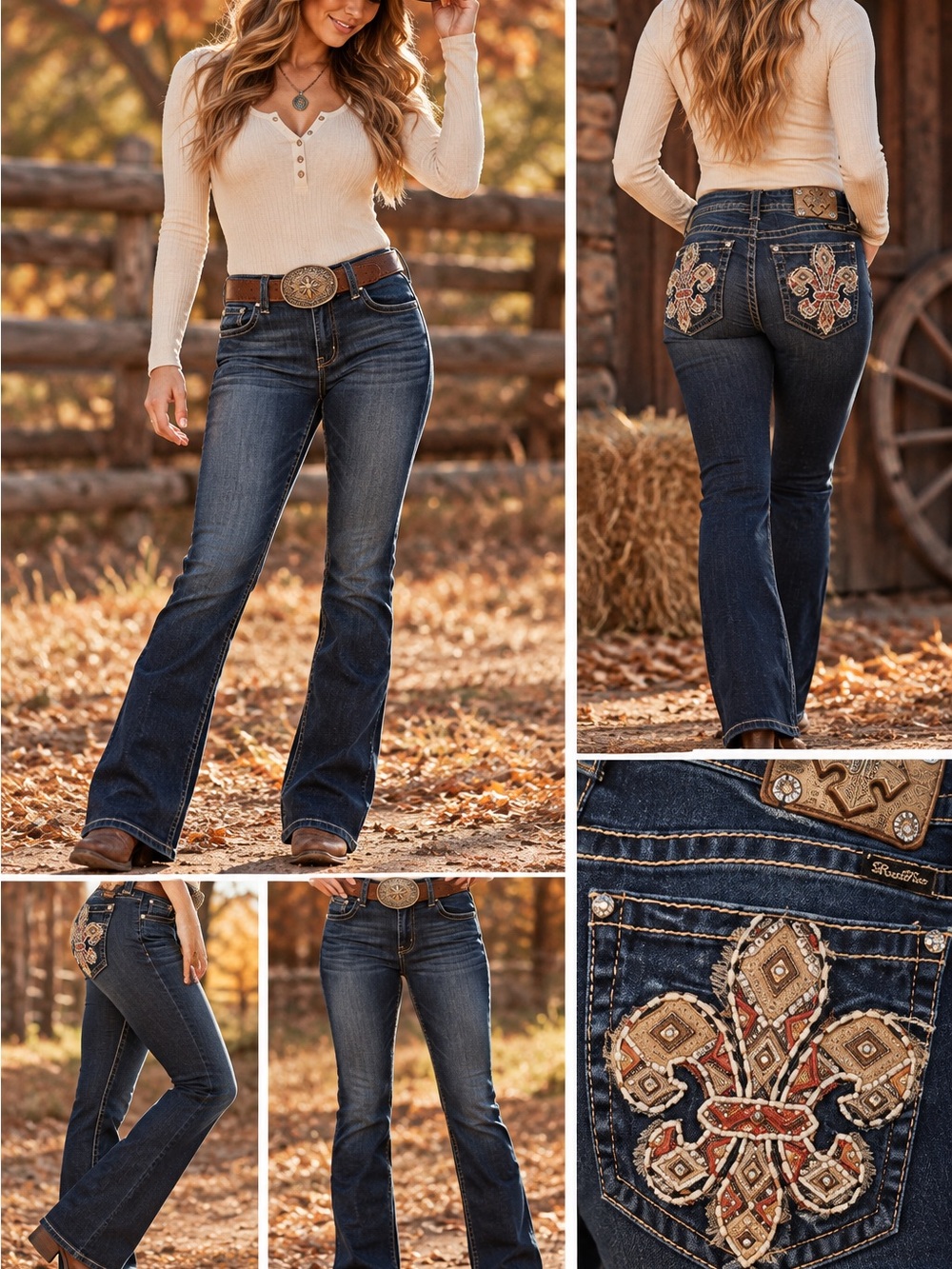 Miss Me Women’s 32 Embellished Bootcut Jeans Dark Wash Fleur De Lis Rhinestone